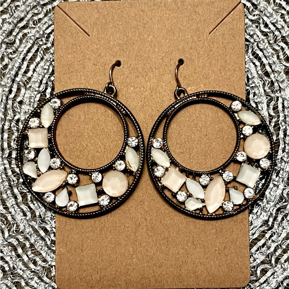 Elegant Gold and Cream Hoop Earrings